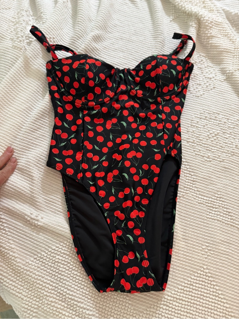Good America Cherry Print One-Piece Swimsuit - Black with Red Cherries - Picture 8 of 10